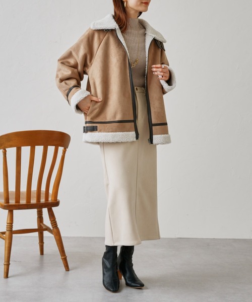 prose verse(プロズヴェール)の「スウェード×ボアB-3ジャケット(ムートンコート・レディース・キャメル/ライトベージュ/ブラウン・MEDIUM)」の21枚目の写真