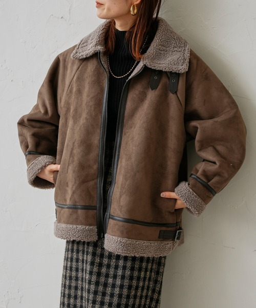 prose verse(プロズヴェール)の「スウェード×ボアB-3ジャケット(ムートンコート・レディース・キャメル/ライトベージュ/ブラウン・MEDIUM)」の17枚目の写真