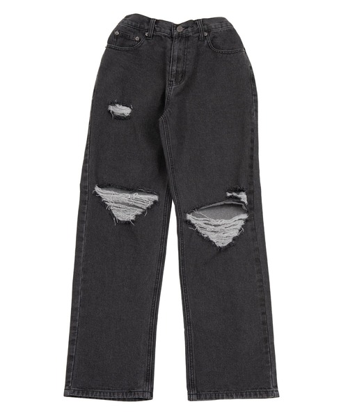 PUNYUS（プニュズ）の「ダメージレギュラーデニムパンツ（デニムパンツ・レディース・ライトブルー/ブラック・2/3/4/1）」の4枚目の写真