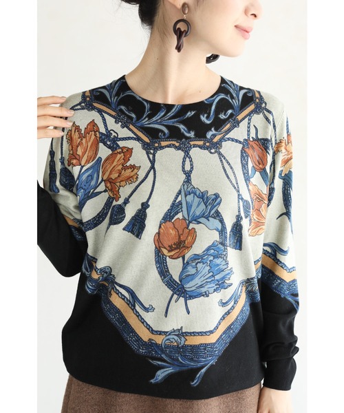 トップス Cawaii カワイイ のニット セーター クラシカルなスカーフ柄ニットプルオーバートップス Wkg を購入できます French Pave クラシカルなスカーフ柄ニットプルオーバートップス ニット セーター Cawaii カワイイ のファッション