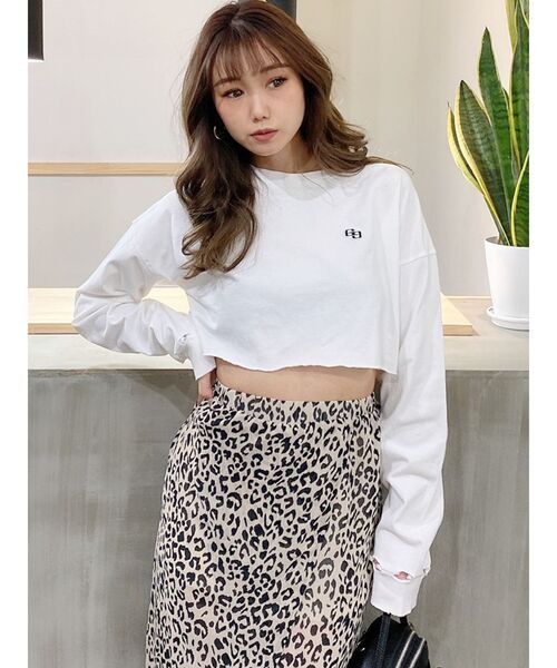 GYDA（ジェイダ）の「GGワッペンショートグラインダーロングTシャツ（Tシャツ/カットソー・レディース・チャコールグレー/オフホワイト・FREE）」の9枚目の写真