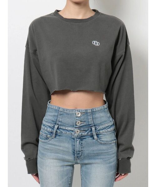 GYDA（ジェイダ）の「GGワッペンショートグラインダーロングTシャツ（Tシャツ/カットソー・レディース・チャコールグレー/オフホワイト・FREE）」の14枚目の写真
