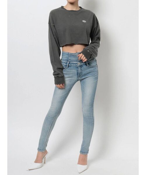 GYDA（ジェイダ）の「GGワッペンショートグラインダーロングTシャツ（Tシャツ/カットソー・レディース・チャコールグレー/オフホワイト・FREE）」の20枚目の写真