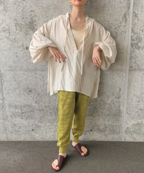 select MOCA by son(セレクトモカバイソン)の「ランダムパターンサマーニットジョガーパンツ(その他パンツ・レディース・ブラック/ベージュ/グリーン/アイボリー・FREE)」の13枚目の写真