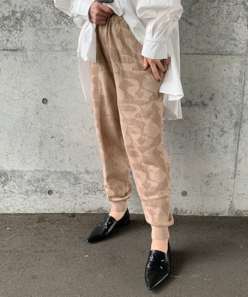 select MOCA by son(セレクトモカバイソン)の「ランダムパターンサマーニットジョガーパンツ(その他パンツ・レディース・ブラック/ベージュ/グリーン/アイボリー・FREE)」の5枚目の写真