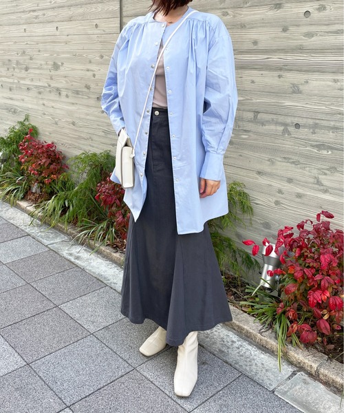 StyleSea(スタイルシー)の「ベルト付きコットンブロードチュニックブラウス(シャツ/ブラウス・レディース・ホワイト/ライトブルー/ブラック/ピンク/クリーム・MEDIUM)」の14枚目の写真