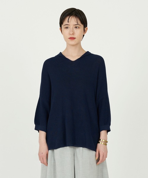 conges payes ADIEU TRISTESSE（コンジェ ペイエ アデュートリステス）の「片畦セーラーポロ（ニット/セーター・レディース・ホワイト/グリーン/ネイビー・FREE）」の21枚目の写真