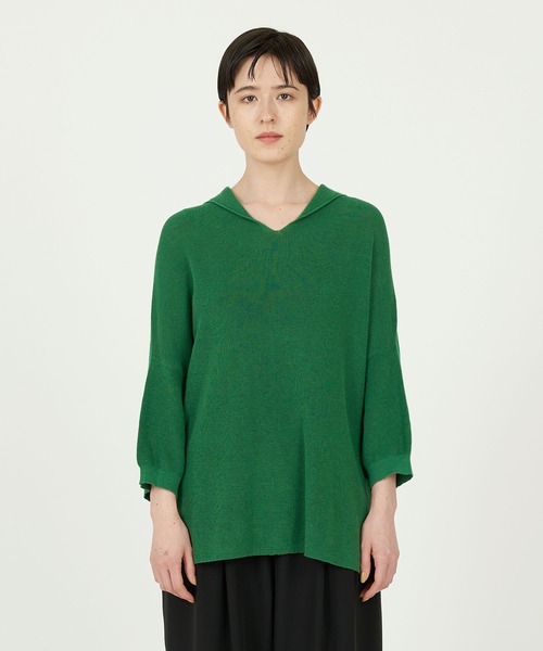 conges payes ADIEU TRISTESSE（コンジェ ペイエ アデュートリステス）の「片畦セーラーポロ（ニット/セーター・レディース・ホワイト/グリーン/ネイビー・FREE）」の4枚目の写真