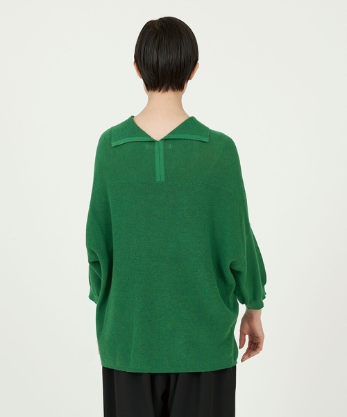 conges payes ADIEU TRISTESSE（コンジェ ペイエ アデュートリステス）の「片畦セーラーポロ（ニット/セーター・レディース・ホワイト/グリーン/ネイビー・FREE）」の6枚目の写真