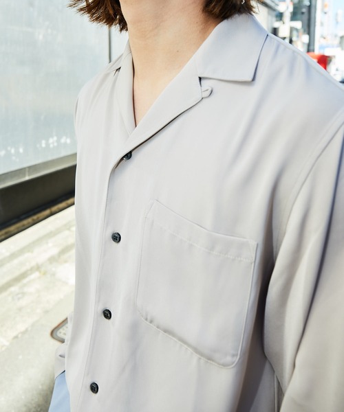 PUBLUX（パブリュクス）の「【PUBLUX/パブリュクス】レギュラーカラーサテンシャツ（シャツ/ブラウス・メンズ・ベージュ/ブラック/グリーン・マルチサイズ）」の7枚目の写真