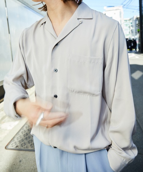 PUBLUX（パブリュクス）の「【PUBLUX/パブリュクス】レギュラーカラーサテンシャツ（シャツ/ブラウス・メンズ・ベージュ/ブラック/グリーン・マルチサイズ）」の9枚目の写真