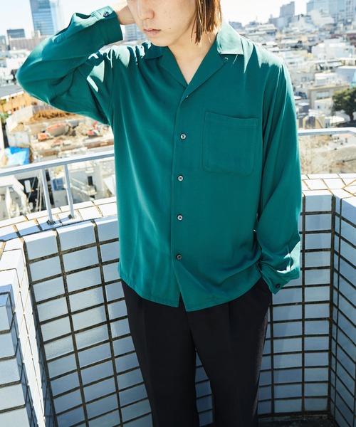 PUBLUX（パブリュクス）の「【PUBLUX/パブリュクス】レギュラーカラーサテンシャツ（シャツ/ブラウス・メンズ・ベージュ/ブラック/グリーン・マルチサイズ）」の10枚目の写真