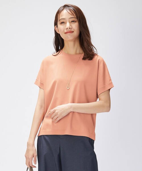 J.PRESS Ladies(J.プレス レディス)の「【WEB限定カラーあり・洗える・イージーケア】コンフォートストレッチ ニット(ニット/セーター・レディース・スモーキーグリーン系/ふじ色系/オレンジ系/ホワイト系・SMALL)」の2枚目の写真