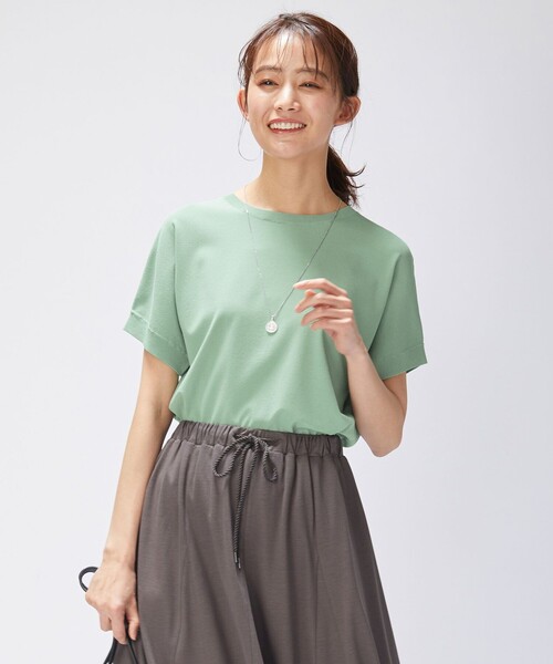 J.PRESS Ladies(J.プレス レディス)の「【WEB限定カラーあり・洗える・イージーケア】コンフォートストレッチ ニット(ニット/セーター・レディース・スモーキーグリーン系/ふじ色系/オレンジ系/ホワイト系・SMALL)」の1枚目の写真