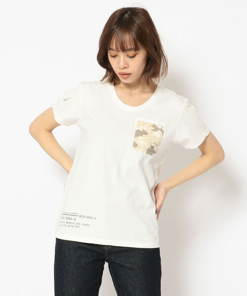 AVIREX（アヴィレックス）の「CAMO PRINT COMBI POCKET T-SHIRT/ カモプリントコンビポケットティーシャツ（Tシャツ/カットソー・レディース・ブラック/オフホワイト/ラベンダー・LARGE/MEDIUM/SMALL）」の2枚目の写真