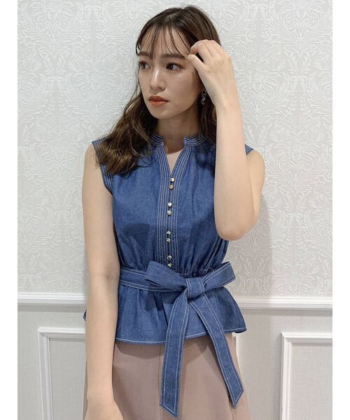 dazzlin（ダズリン）の「デニムフリルペプラムトップス（シャツ/ブラウス・レディース・オフホワイト/ブルー/ベージュ・FREE）」の21枚目の写真