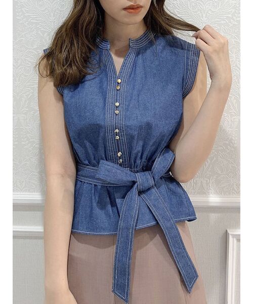 dazzlin（ダズリン）の「デニムフリルペプラムトップス（シャツ/ブラウス・レディース・オフホワイト/ブルー/ベージュ・FREE）」の17枚目の写真