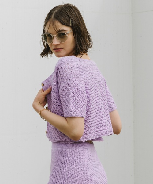 Cheek（チーク）の「透かし編ニットカーディガン（カーディガン/ボレロ・レディース・オフホワイト/イエロー/ラベンダー・MEDIUM）」の6枚目の写真