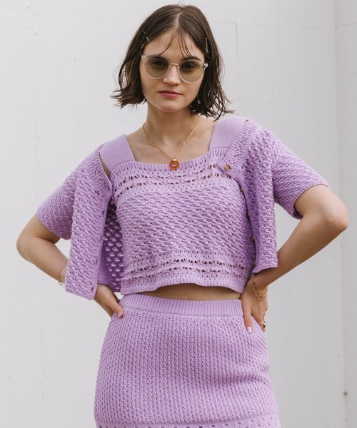 Cheek（チーク）の「透かし編ニットカーディガン（カーディガン/ボレロ・レディース・オフホワイト/イエロー/ラベンダー・MEDIUM）」の7枚目の写真