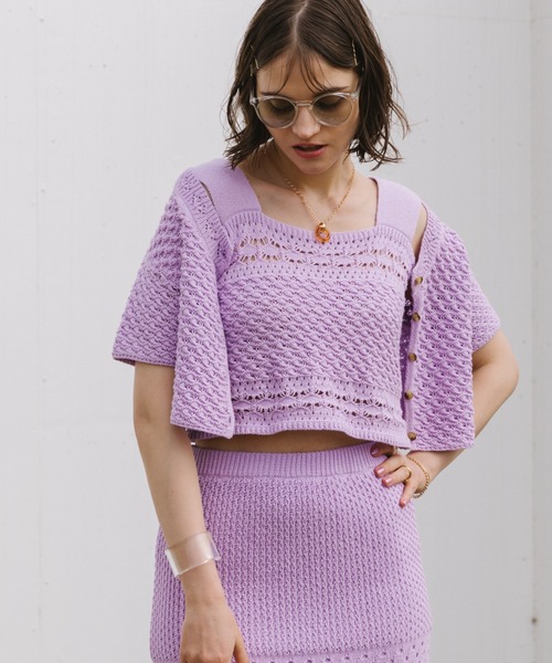 Cheek（チーク）の「透かし編ニットカーディガン（カーディガン/ボレロ・レディース・オフホワイト/イエロー/ラベンダー・MEDIUM）」の8枚目の写真