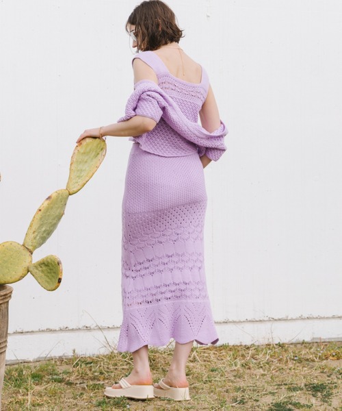 Cheek（チーク）の「透かし編ニットカーディガン（カーディガン/ボレロ・レディース・オフホワイト/イエロー/ラベンダー・MEDIUM）」の5枚目の写真