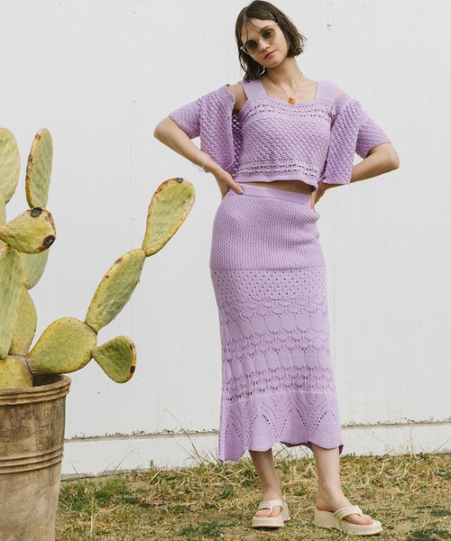 Cheek（チーク）の「透かし編ニットカーディガン（カーディガン/ボレロ・レディース・オフホワイト/イエロー/ラベンダー・MEDIUM）」の4枚目の写真