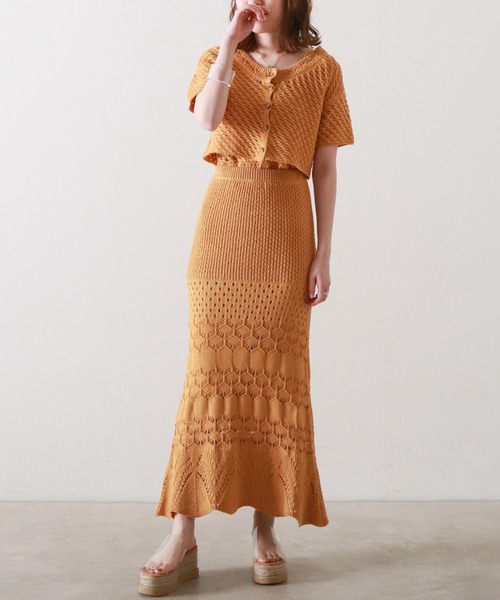 Cheek（チーク）の「透かし編ニットカーディガン（カーディガン/ボレロ・レディース・オフホワイト/イエロー/ラベンダー・MEDIUM）」の9枚目の写真