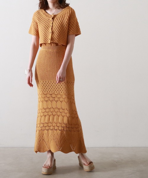 Cheek（チーク）の「透かし編ニットカーディガン（カーディガン/ボレロ・レディース・オフホワイト/イエロー/ラベンダー・MEDIUM）」の10枚目の写真