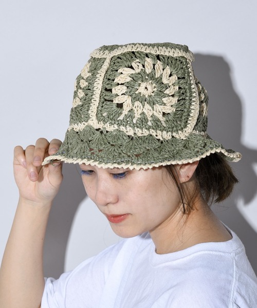 CALIFORNIA OUTFITTERS（カリフォルニア アウトフィッターズ）の「フラワークロシェ編みペーパーハット（ハット・レディース・ブラック/ベージュ/グリーン・ONE SIZE）」の4枚目の写真