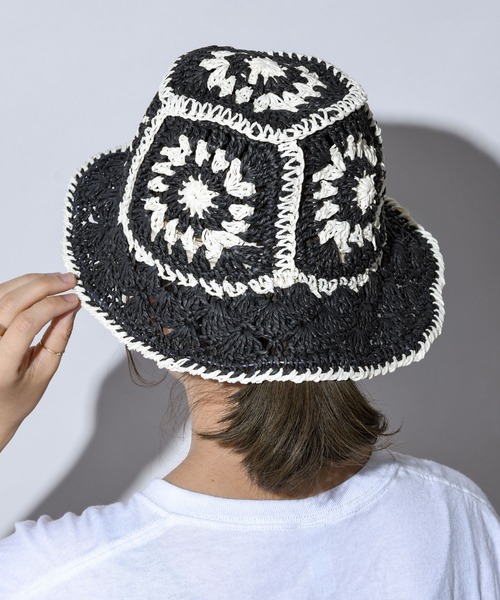 CALIFORNIA OUTFITTERS（カリフォルニア アウトフィッターズ）の「フラワークロシェ編みペーパーハット（ハット・レディース・ブラック/ベージュ/グリーン・ONE SIZE）」の8枚目の写真