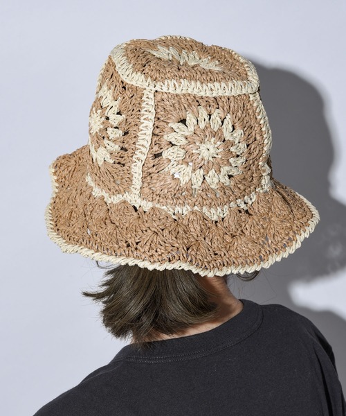 CALIFORNIA OUTFITTERS（カリフォルニア アウトフィッターズ）の「フラワークロシェ編みペーパーハット（ハット・レディース・ブラック/ベージュ/グリーン・ONE SIZE）」の5枚目の写真