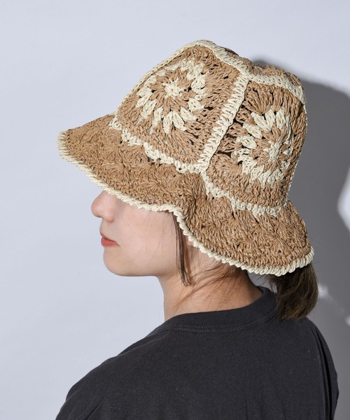 CALIFORNIA OUTFITTERS（カリフォルニア アウトフィッターズ）の「フラワークロシェ編みペーパーハット（ハット・レディース・ブラック/ベージュ/グリーン・ONE SIZE）」の15枚目の写真