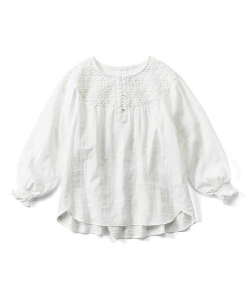 Live in comfort(リブインコンフォート)の「リブ イン コンフォート 甘すぎない 大人のためのダブルガーゼモノトーンレースプルオーバー(シャツ/ブラウス・レディース・ライトグレー/ブラック/ホワイト・XXX-LARGE/XX-LARGE/LARGE/X-LARGE/MEDIUM)」の2枚目の写真