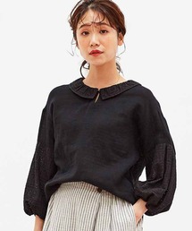 Live in comfort | リブ イン コンフォート 甘すぎない 大人のためのダブルガーゼモノトーンレースプルオーバー(シャツ/ブラウス)