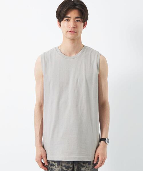 green label relaxing(グリーンレーベルリラクシング)の「SC ドライコットン ノースリーブ Tシャツ -吸水速乾-(タンクトップ・メンズ・ホワイト/ライトグレー/ブラック・S/XXL/L/XL/M)」の12枚目の写真