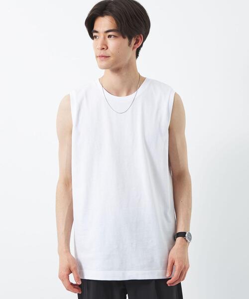 green label relaxing(グリーンレーベルリラクシング)の「SC ドライコットン ノースリーブ Tシャツ -吸水速乾-(タンクトップ・メンズ・ホワイト/ライトグレー/ブラック・S/XXL/L/XL/M)」の4枚目の写真