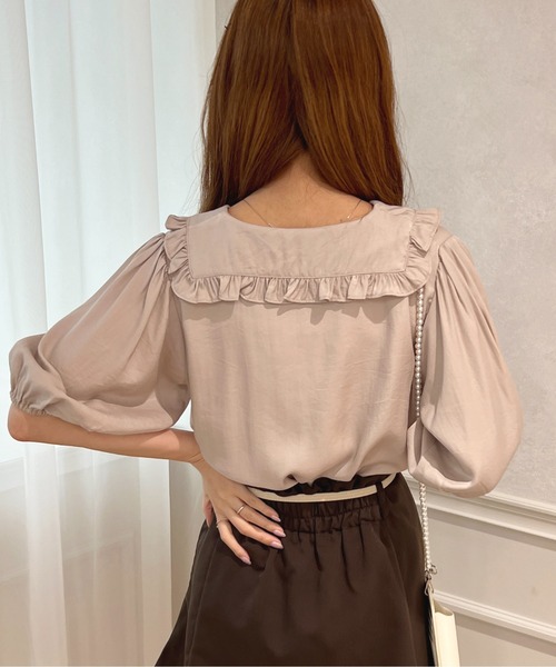 morphose / アシンメトリーフリルブラウス  ブラウン O-25-05-28-086-ME-BL-IG-OS アシンメトリーフリルブラウス【ZOZOTOWN限定アイテム】（シャツ