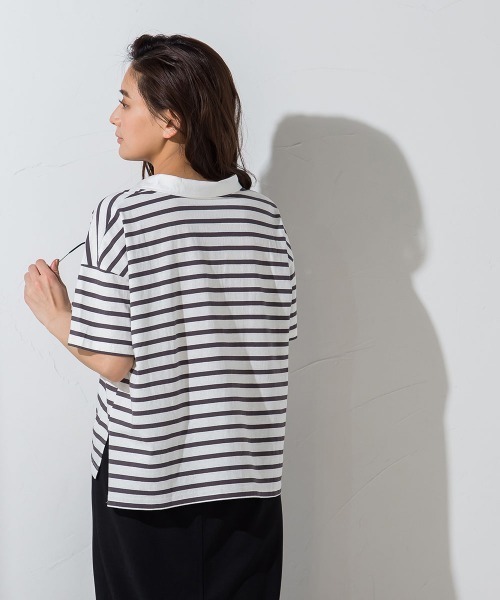 socolla(ソコラ)の「【socolla】切替えボーダーポロTシャツ ≪手洗い可能≫(ポロシャツ・レディース・チャコールグレー/ネイビー/ボルドー・M)」の9枚目の写真