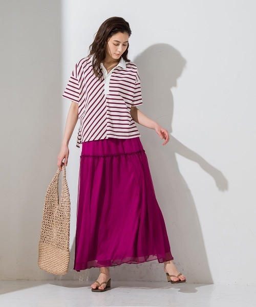 socolla(ソコラ)の「【socolla】切替えボーダーポロTシャツ ≪手洗い可能≫(ポロシャツ・レディース・チャコールグレー/ネイビー/ボルドー・M)」の18枚目の写真