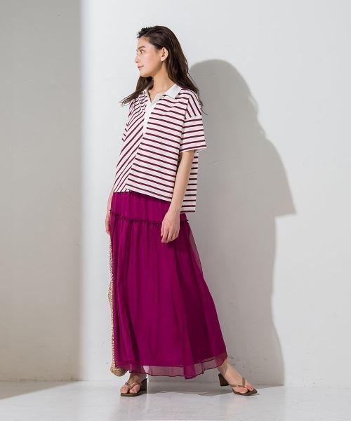 socolla(ソコラ)の「【socolla】切替えボーダーポロTシャツ ≪手洗い可能≫(ポロシャツ・レディース・チャコールグレー/ネイビー/ボルドー・M)」の19枚目の写真
