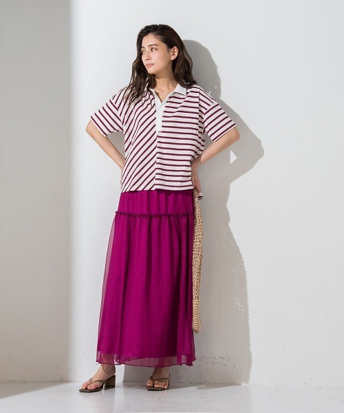socolla(ソコラ)の「【socolla】切替えボーダーポロTシャツ ≪手洗い可能≫(ポロシャツ・レディース・チャコールグレー/ネイビー/ボルドー・M)」の20枚目の写真