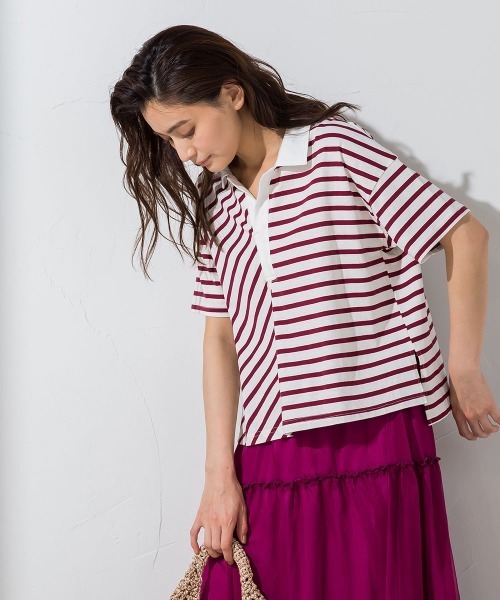 socolla(ソコラ)の「【socolla】切替えボーダーポロTシャツ ≪手洗い可能≫(ポロシャツ・レディース・チャコールグレー/ネイビー/ボルドー・M)」の22枚目の写真