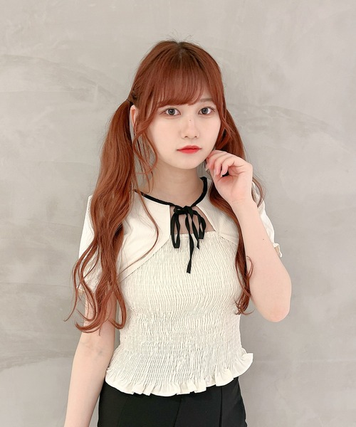 Rmine（アールマイン）の「チョーカーリボンシャーリングブラウス（シャツ/ブラウス・レディース・ベージュ/ホワイト・FREE）」の7枚目の写真