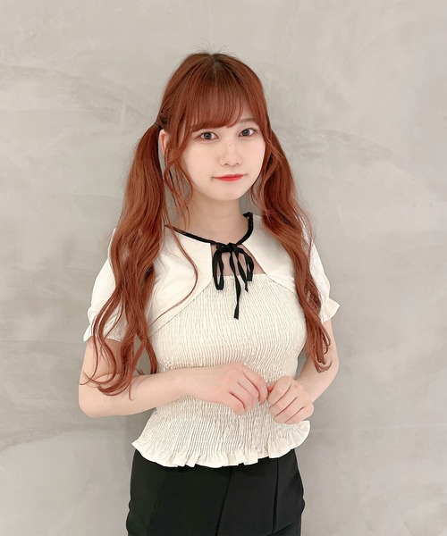 Rmine（アールマイン）の「チョーカーリボンシャーリングブラウス（シャツ/ブラウス・レディース・ベージュ/ホワイト・FREE）」の6枚目の写真