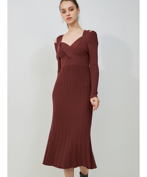 MERCURYDUO（マーキュリーデュオ）の「2WAYオープンショルダーリブニットワンピース（ワンピース・レディース・ブラウン/ダークブラウン/ベビーピンク・SMALL/MEDIUM）」の4枚目の写真