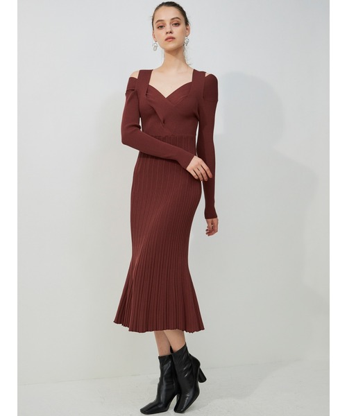 MERCURYDUO（マーキュリーデュオ）の「2WAYオープンショルダーリブニットワンピース（ワンピース・レディース・ブラウン/ダークブラウン/ベビーピンク・SMALL/MEDIUM）」の7枚目の写真