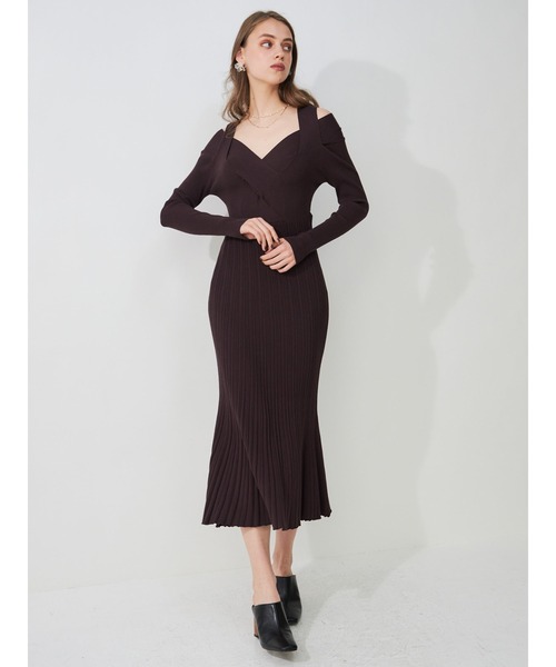 MERCURYDUO（マーキュリーデュオ）の「2WAYオープンショルダーリブニットワンピース（ワンピース・レディース・ブラウン/ダークブラウン/ベビーピンク・SMALL/MEDIUM）」の12枚目の写真