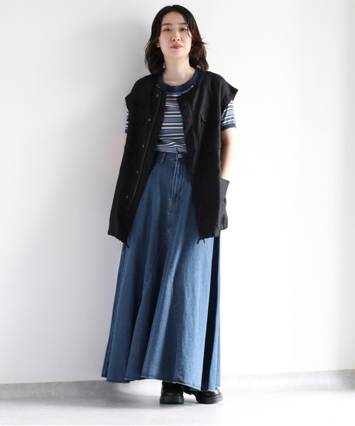 cepo（セポ）の「ボリュームフレアーデニムスカート　セットアップ可能（デニムスカート・レディース・ネイビー/ブルー系2・S/M）」の5枚目の写真