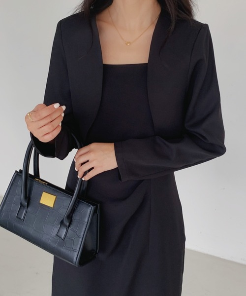 ECLIN（エクラン）の「ショート丈テーラージャケットコンビキャミソールワンピース２点セット（ワンピース・レディース・ブラック/ベージュ/ブラウン・S/M）」の17枚目の写真