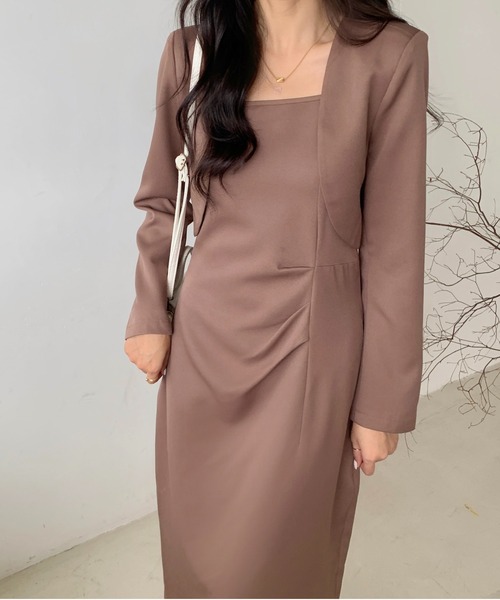 ECLIN（エクラン）の「ショート丈テーラージャケットコンビキャミソールワンピース２点セット（ワンピース・レディース・ブラック/ベージュ/ブラウン・S/M）」の19枚目の写真